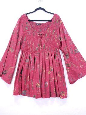 Lotus Traders Artsy Whimsy Tunic Top Sz 3X Flared Sleeves Smocked Stretchy Boho
